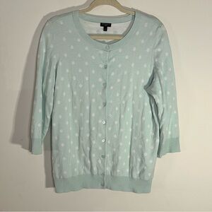 Talbots Woman Mint Green Polka Dot Cardigan –‎ Size X- Winter Sweater Gift Layer